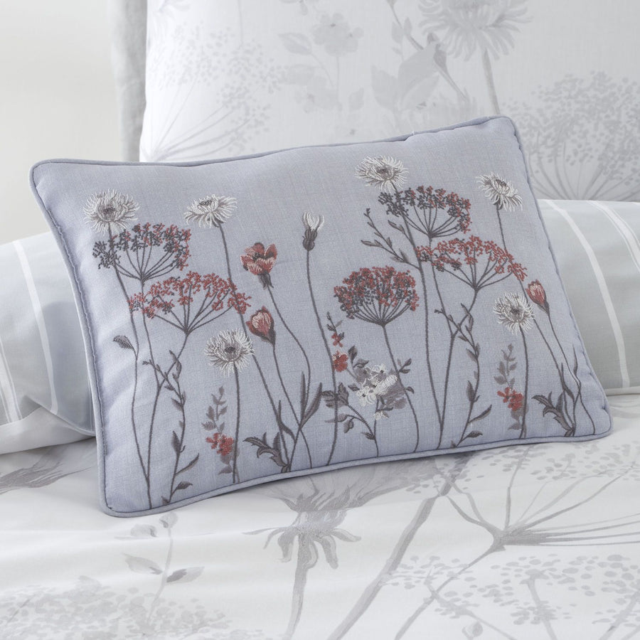 Catherine Lansfield Meadowsweet Grey Floral Embroidered Cushion