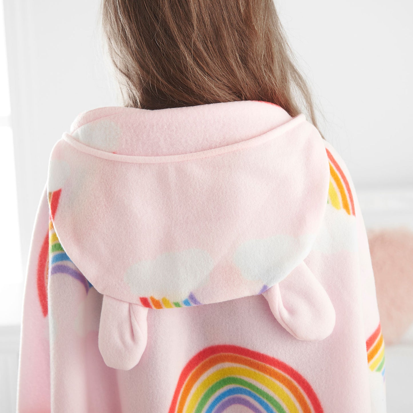 Catherine Lansfield Rainbow Hearts Pink Cosy Fleece Hooded Blanket
