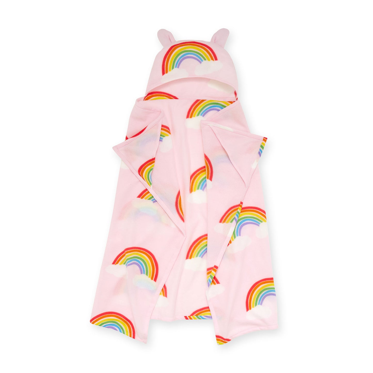 Catherine Lansfield Rainbow Hearts Pink Cosy Fleece Hooded Blanket