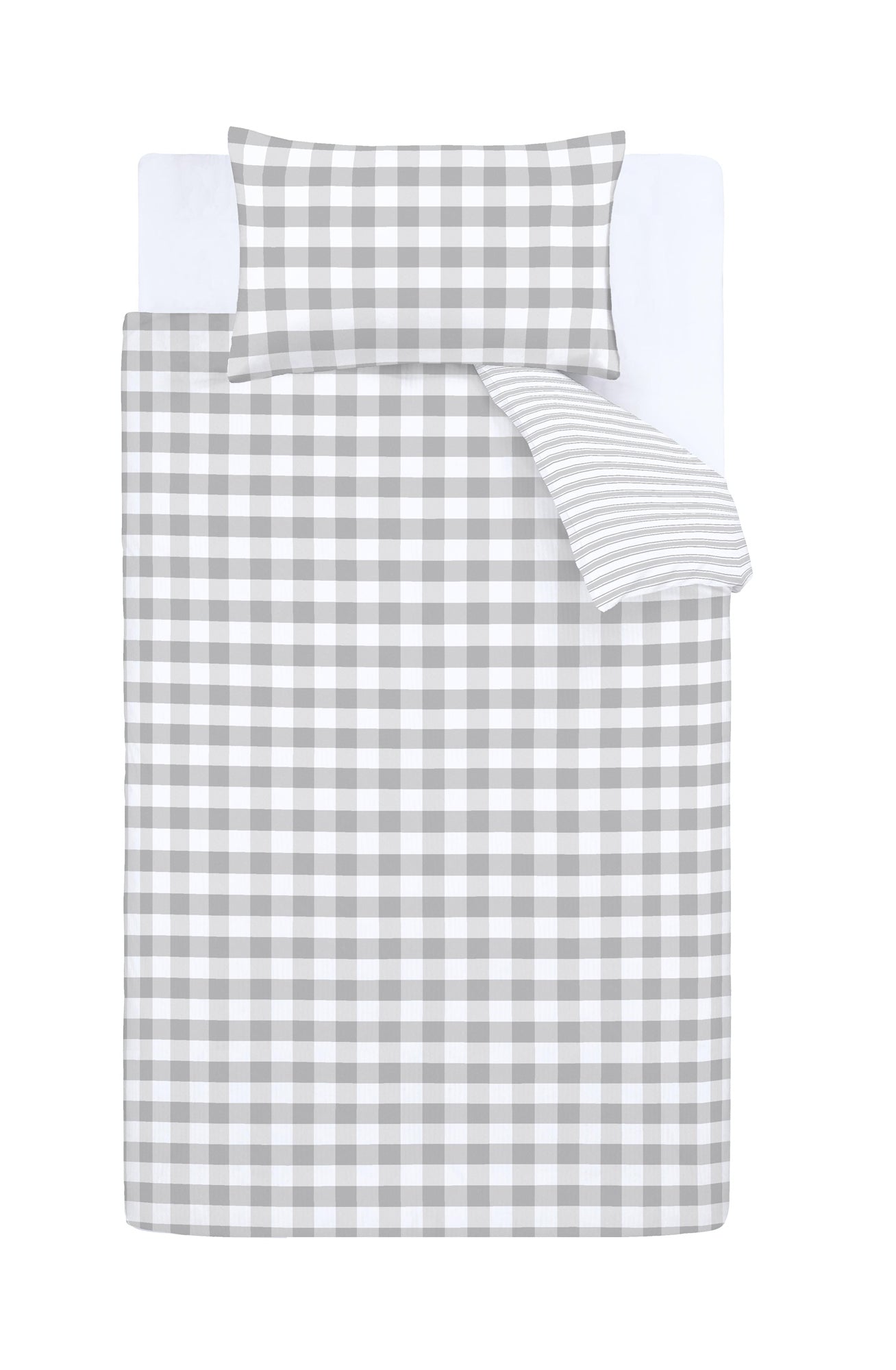 Bianca Grey Check And Stripe 100% Cotton Standard (25cm) Fitted Sheet