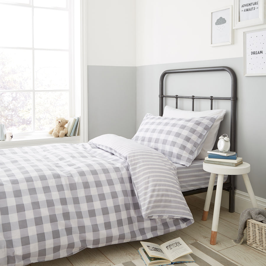 Bianca Grey Check and Stripe 100% Cotton Duvet Set
