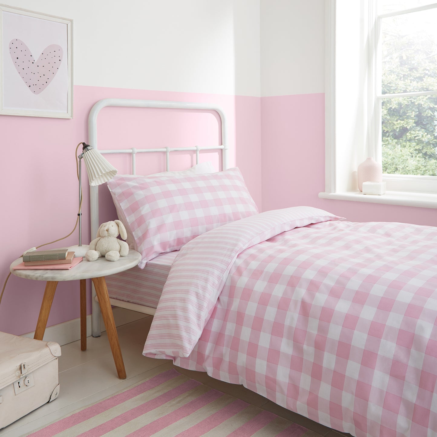 Bianca Pink Check and Stripe 100% Cotton Standard (25cm) Fitted Sheet