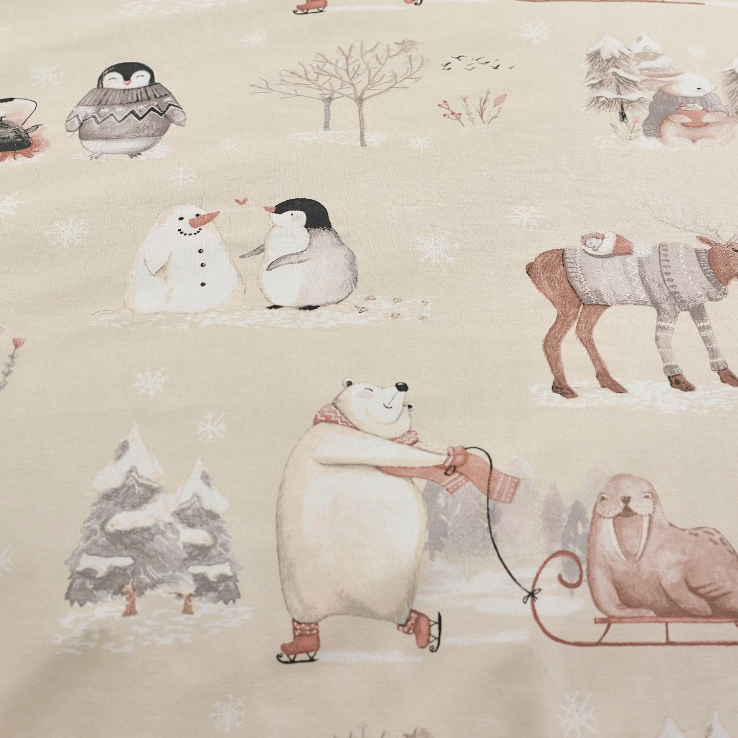 Catherine Lansfield Winter Friends Natural Sherpa Fleece Duvet Set