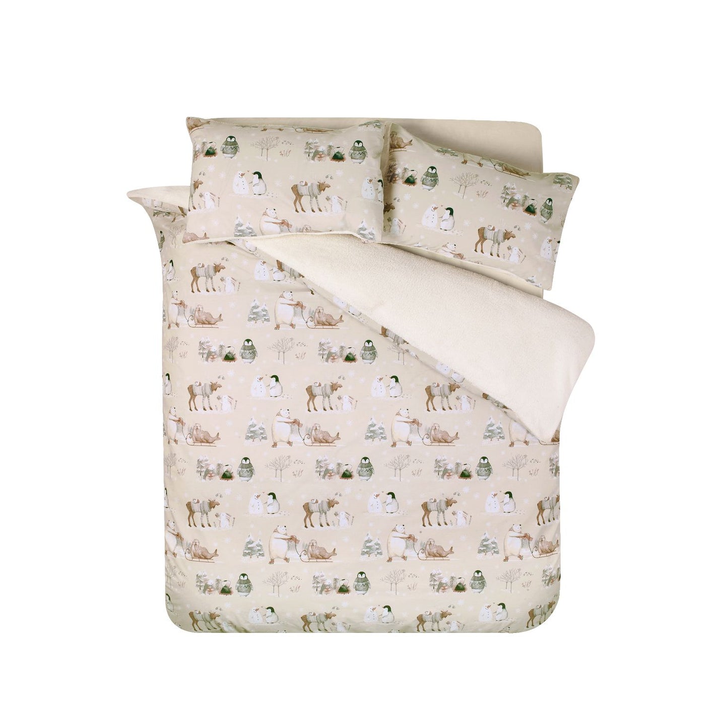 Catherine Lansfield Winter Friends Natural Sherpa Fleece Duvet Set