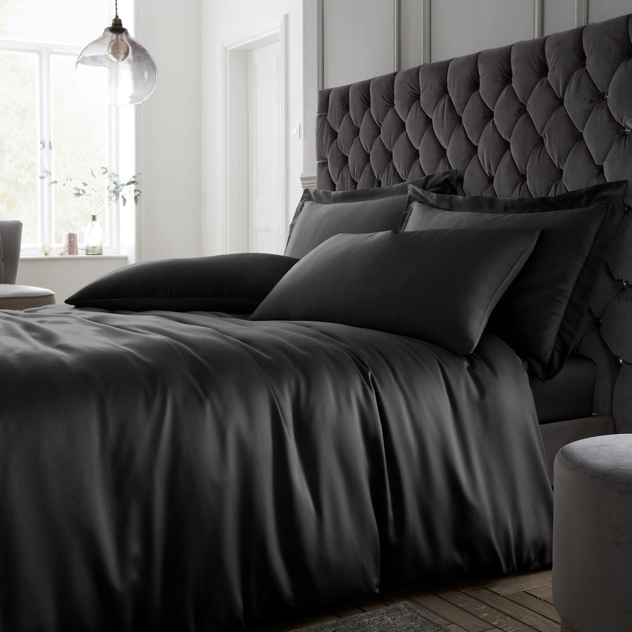 Catherine Lansfield Silky Soft Satin Black Duvet Set