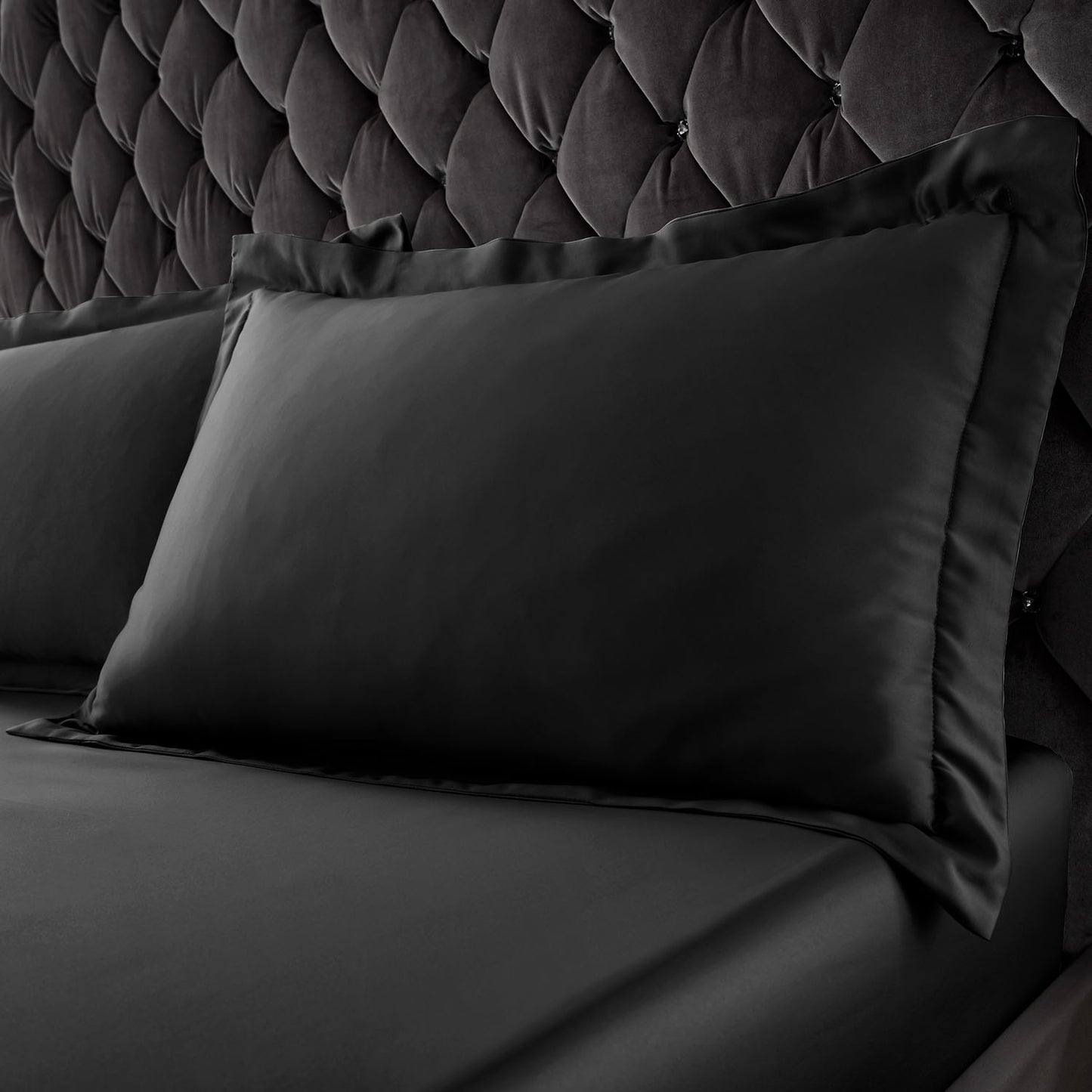 Catherine Lansfield Silky Soft Satin Black Oxford Pillowcase Pair