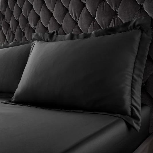 Catherine Lansfield Silky Soft Satin Black Oxford Pillowcase Pair