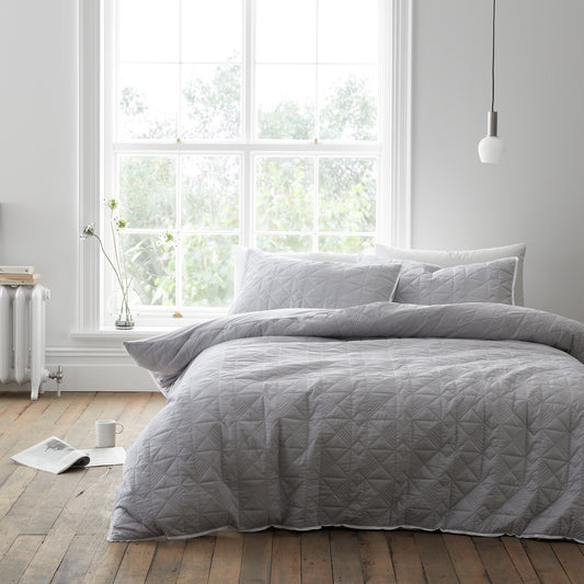 Bianca Grey Diamond Quilted Geometric Cotton Duvet Set