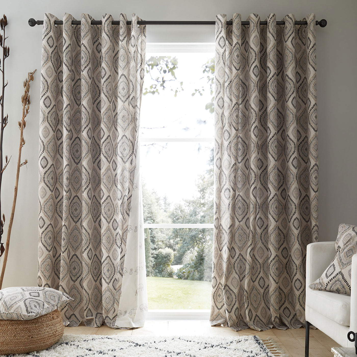 Pineapple Elephant Ziri Natural Cotton Lined Eyelet Curtains