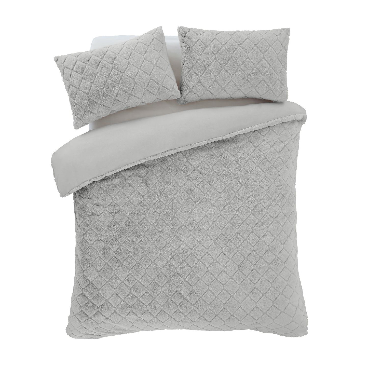 Catherine Lansfield Cosy Diamond Silver Faux Fur Duvet Set