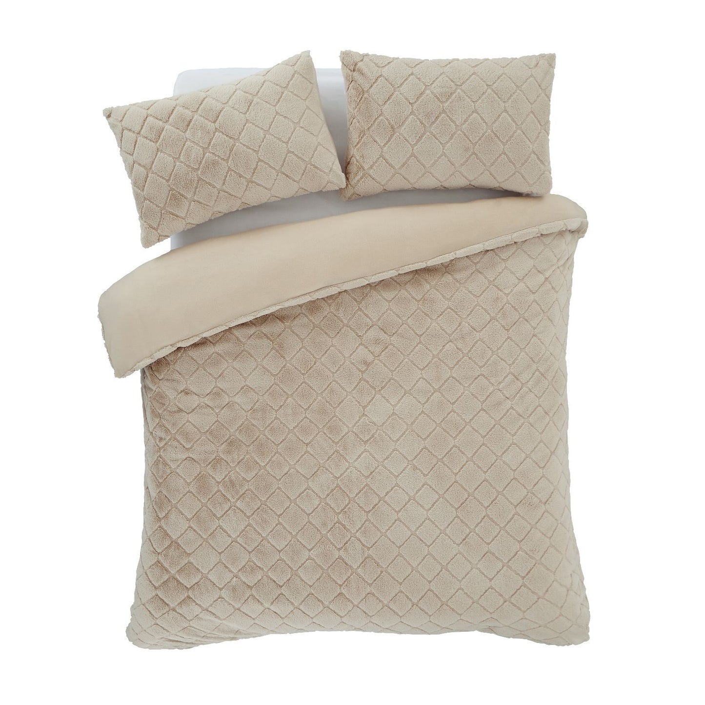 Catherine Lansfield Cosy Diamond Natural Faux Fur Duvet Set