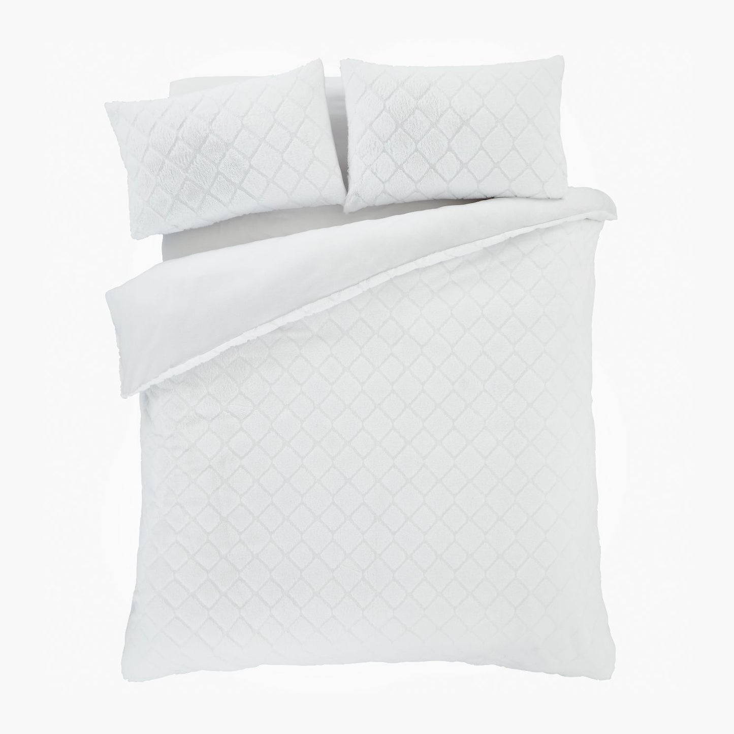 Catherine Lansfield Cosy Diamond White Faux Fur Duvet Set