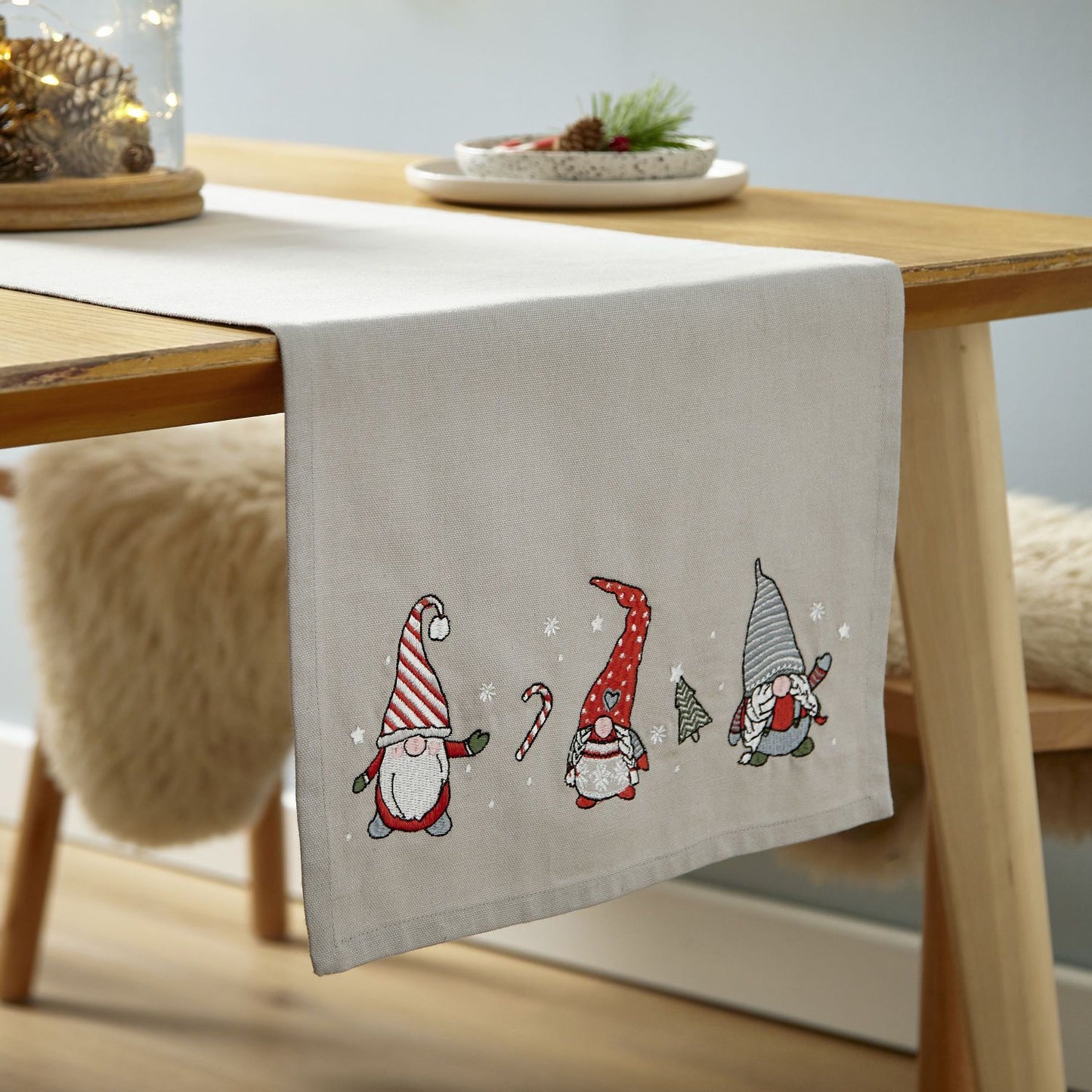 Catherine Lansfield Christmas Gnomes Cotton Table Runner