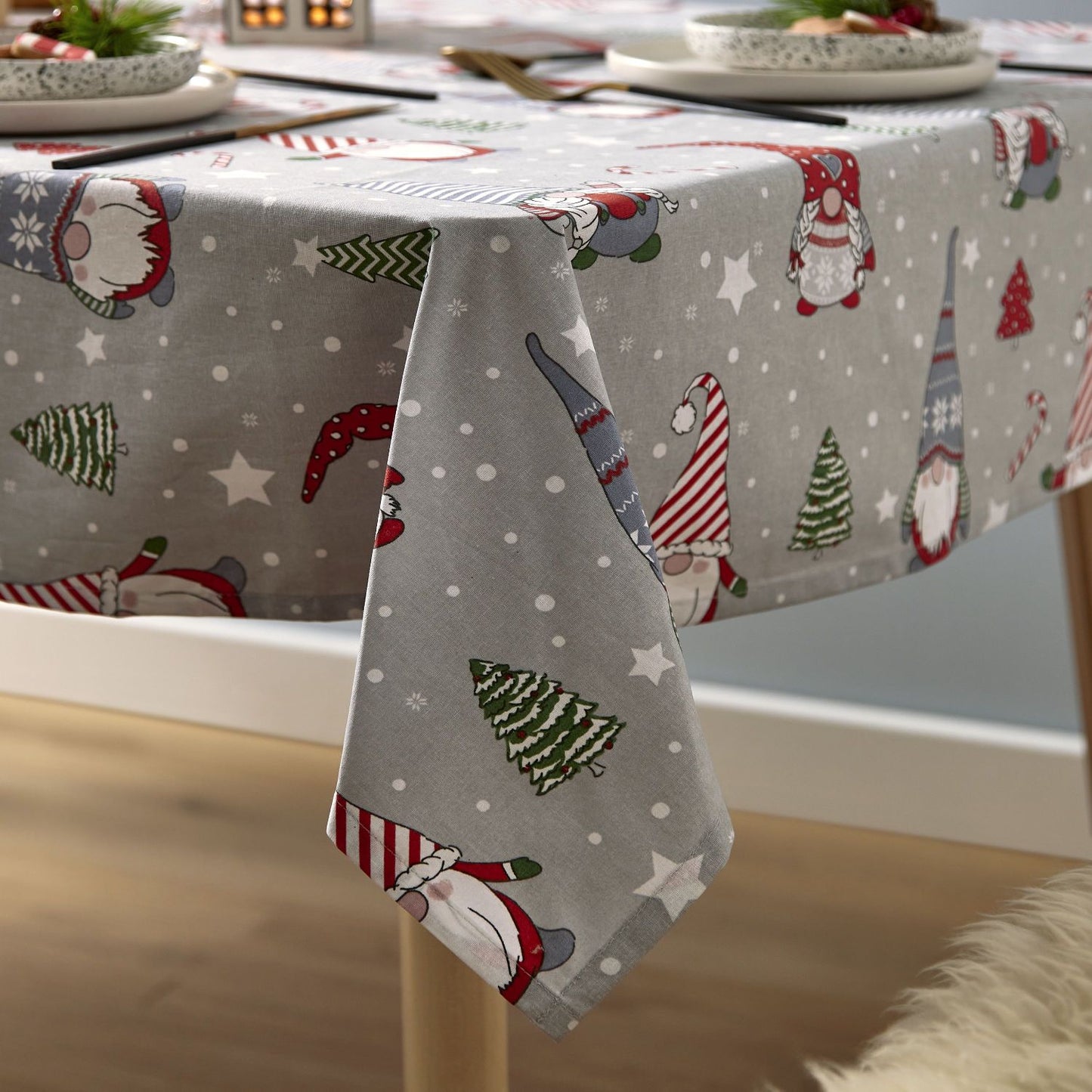 Catherine Lansfield Christmas Gnome Cotton Table Cloth