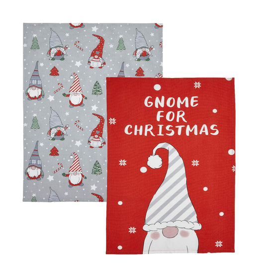 Catherine Lansfield Christmas Gnomes Cotton Tea Towel Pack of 4