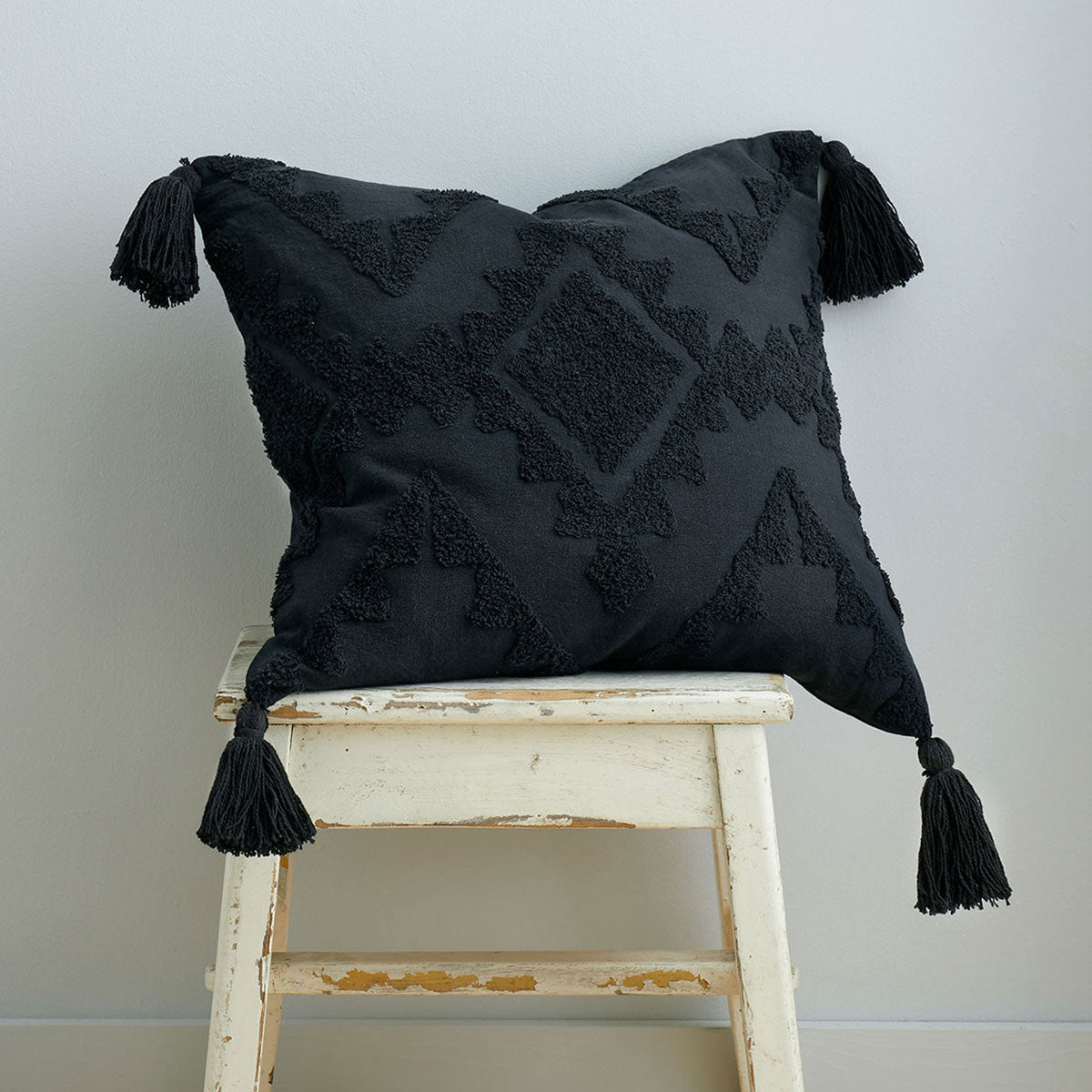 Pineapple Elephant Imani Black Tufted Tassel Cushion (45cm x 45cm)