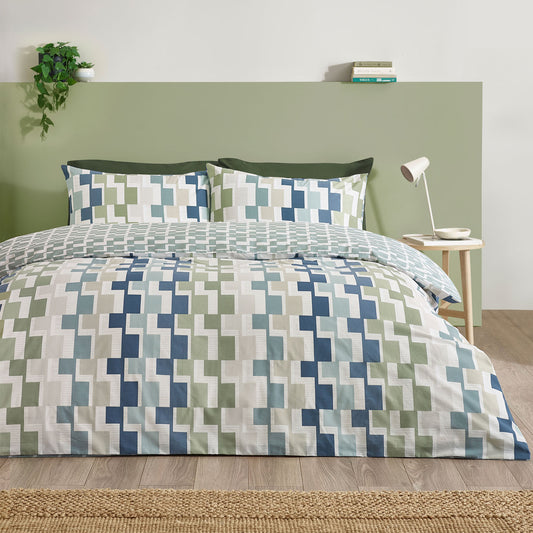 Catherine Lansfield Bryson Geo Blue Reversible Duvet Set