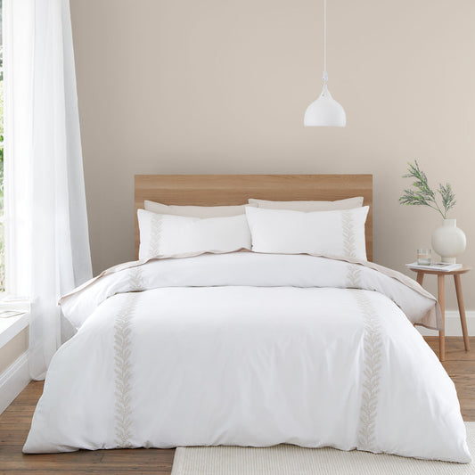 Bianca Embroidery Leaf Natural 180TC Cotton Duvet Set