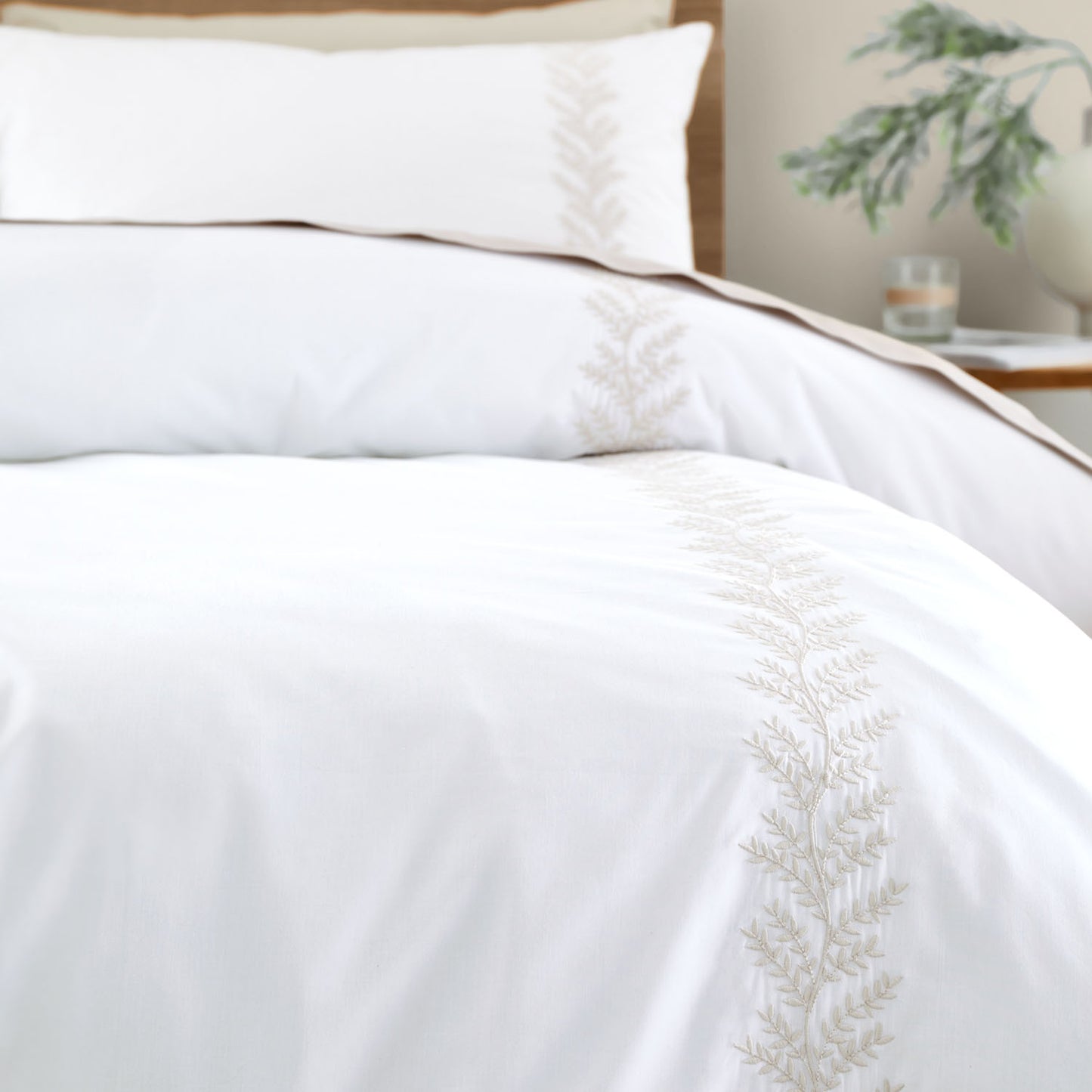 Bianca Embroidery Leaf Natural 180TC Cotton Duvet Set