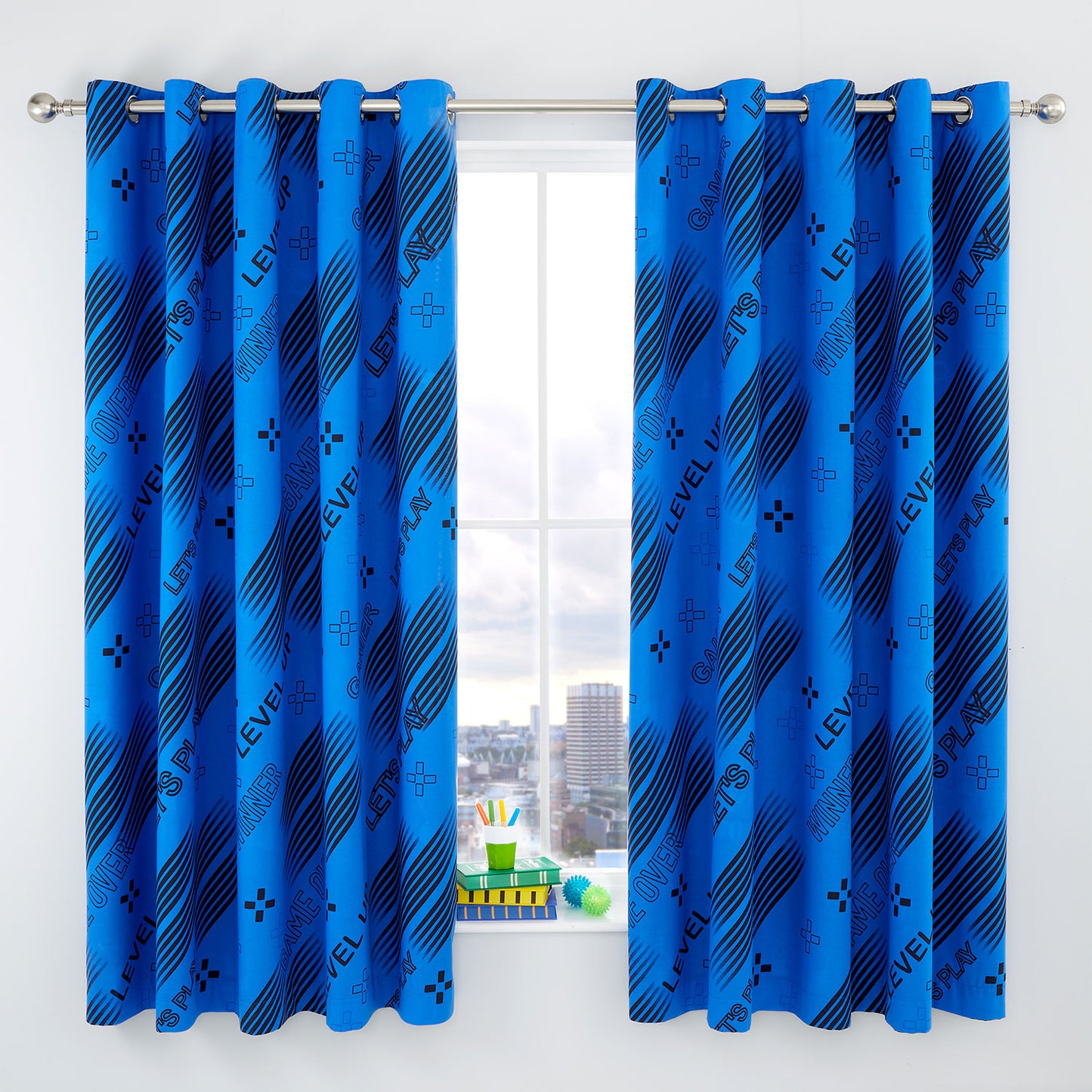 Catherine Lansfield Black Game Over Reversible Eyelet Curtains