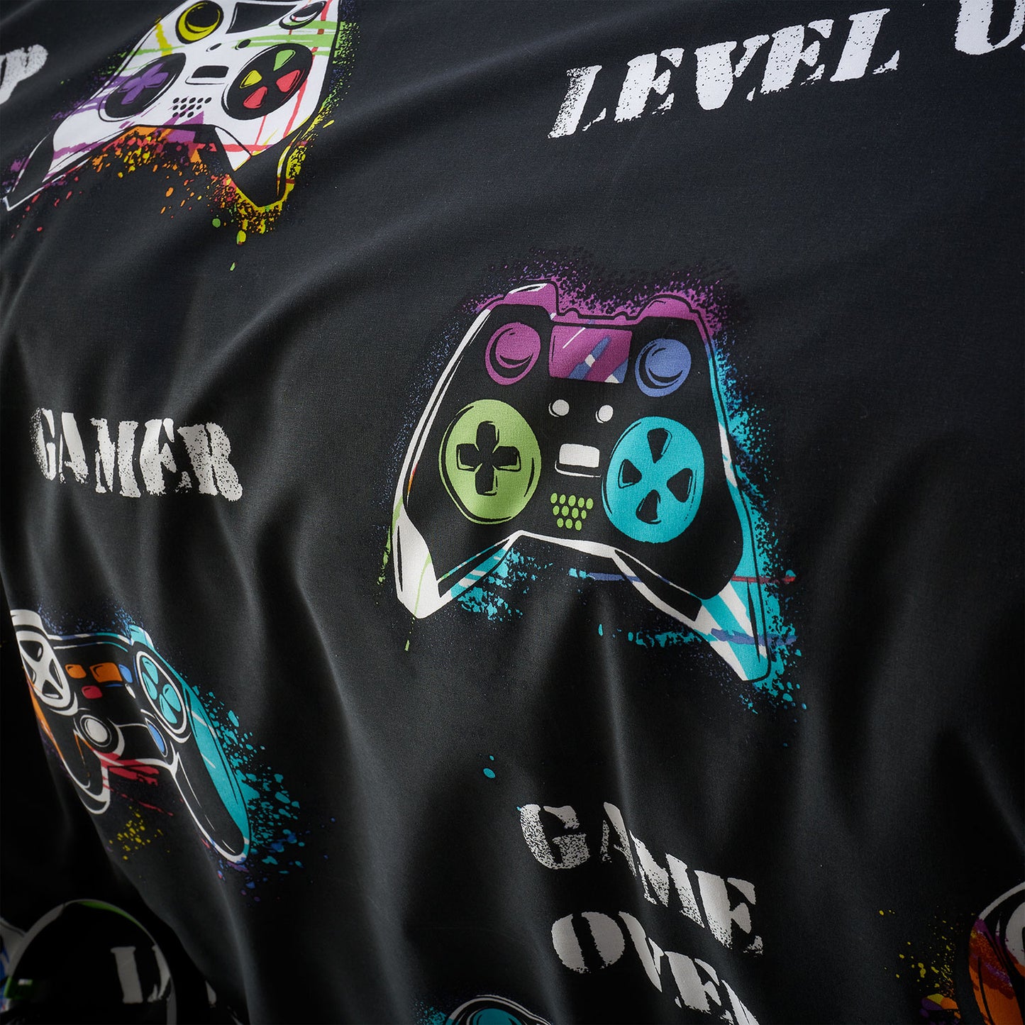 Catherine Lansfield Black Game Over Reversible Duvet Set
