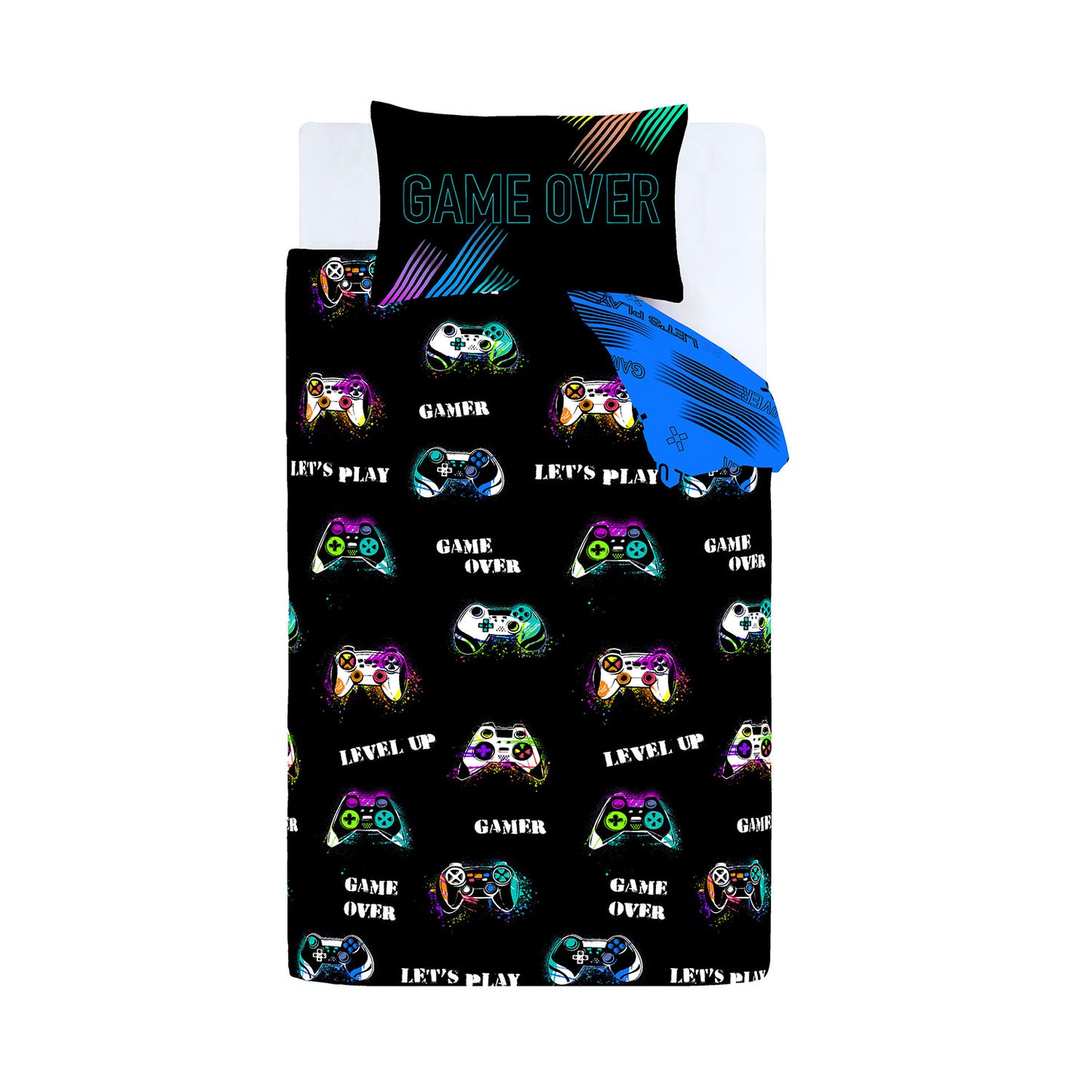 Catherine Lansfield Black Game Over Reversible Duvet Set