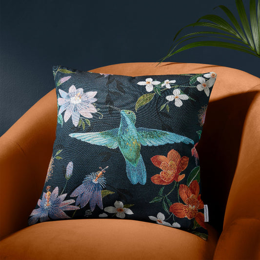 Hummingbird Navy Blue Cushion (43cm x 43cm)