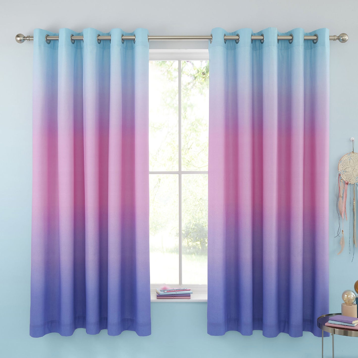 Catherine Lansfield Ombre Rainbow Clouds Pastel Eyelet Curtains