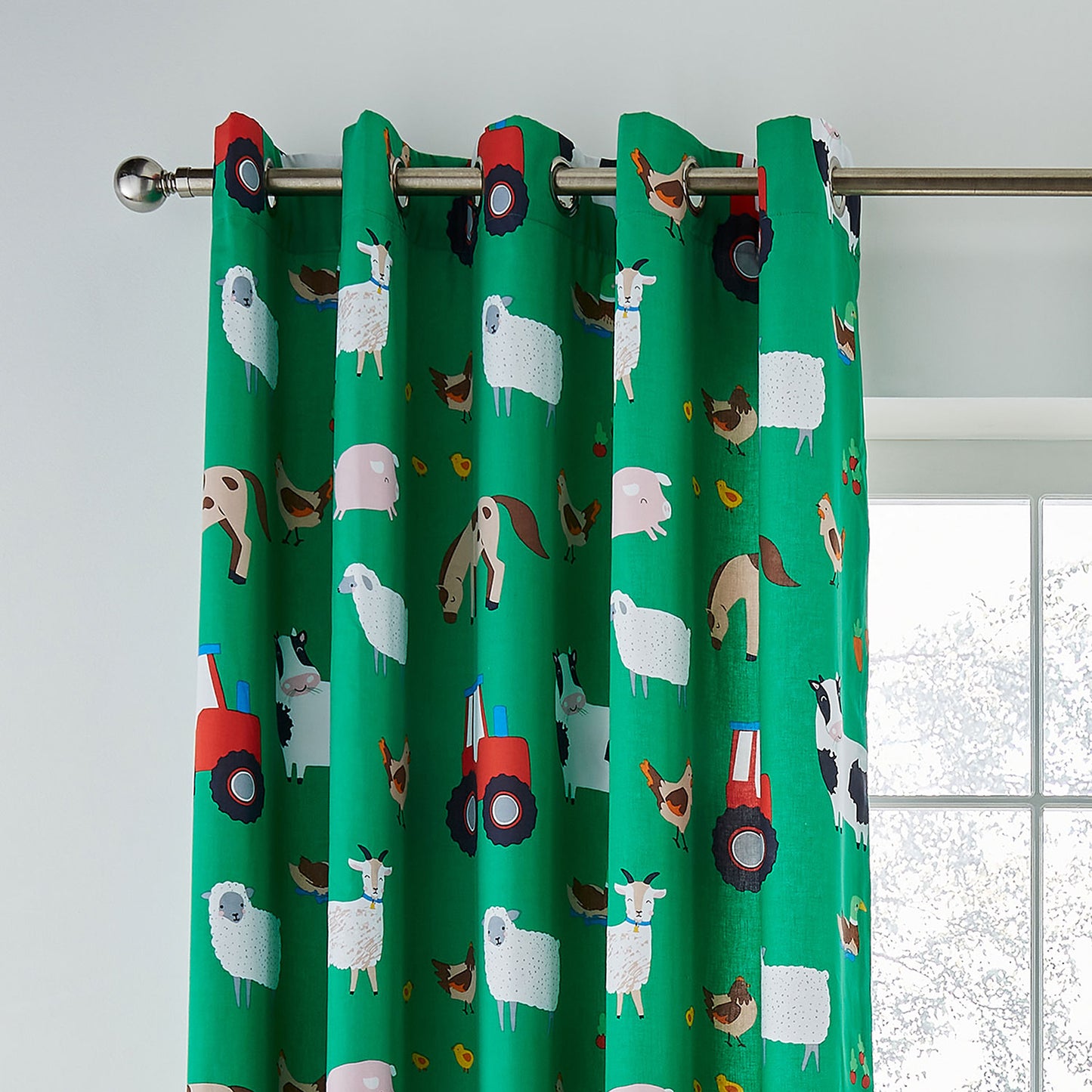Catherine Lansfield Green Farmyard Animals Eyelet Curtains