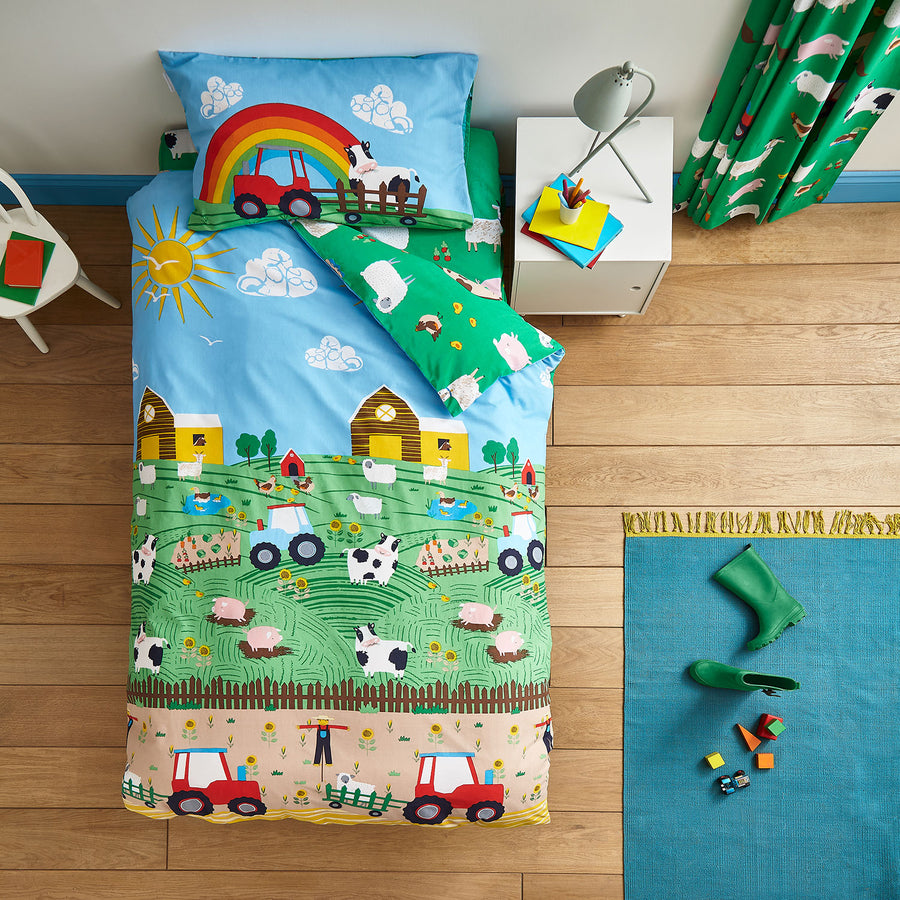 Catherine Lansfield Blue Farmyard Animals Reversible Duvet Set