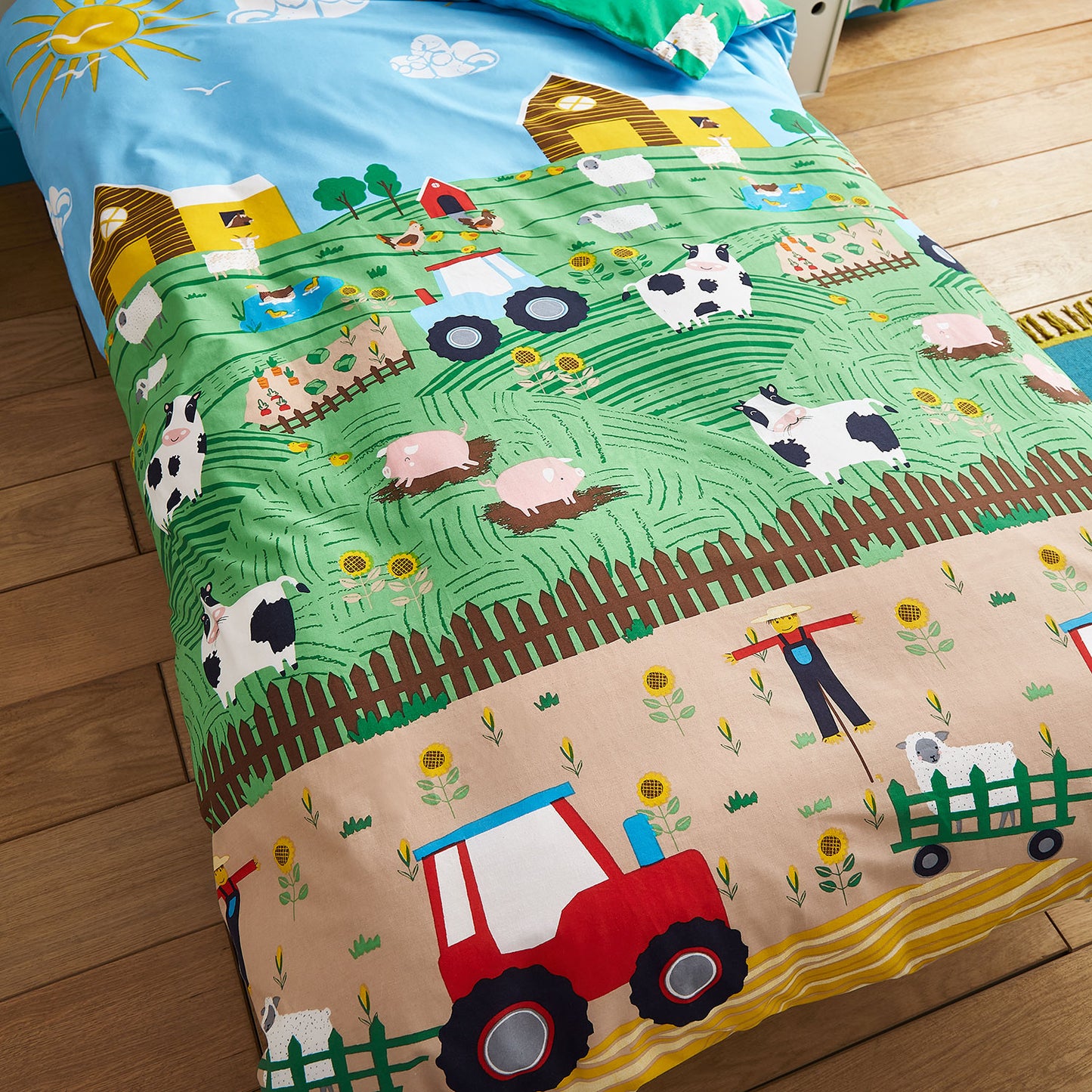 Catherine Lansfield Blue Farmyard Animals Reversible Duvet Set