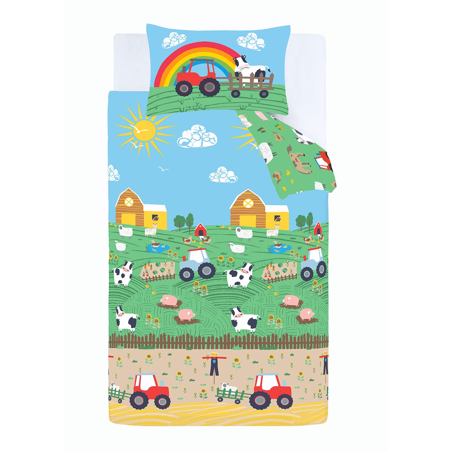 Catherine Lansfield Blue Farmyard Animals Reversible Duvet Set