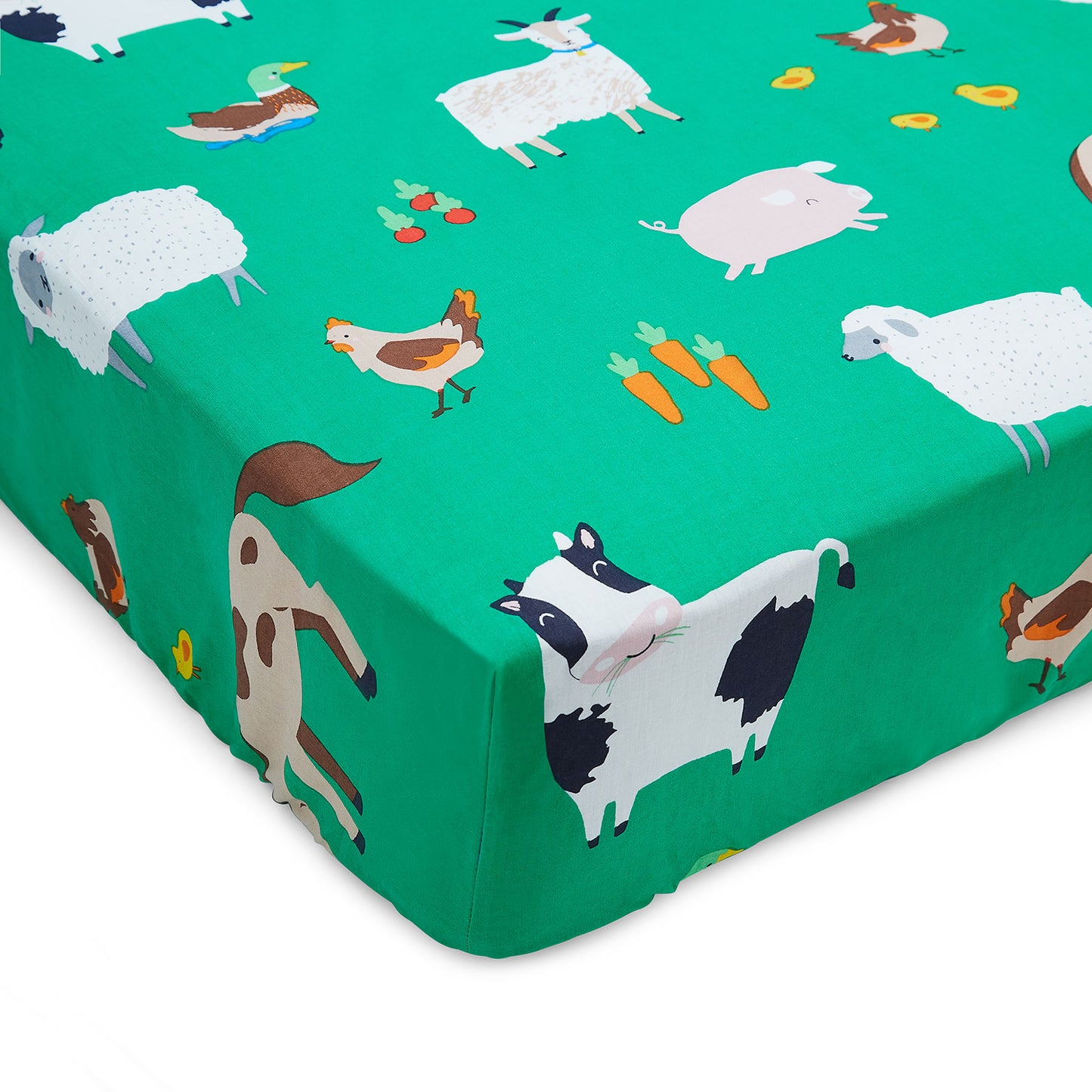 Catherine Lansfield Green Farmyard Animals Fitted Sheet
