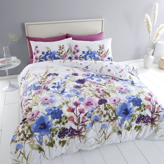 Catherine Lansfield Countryside Floral Pink and Blue Duvet Set