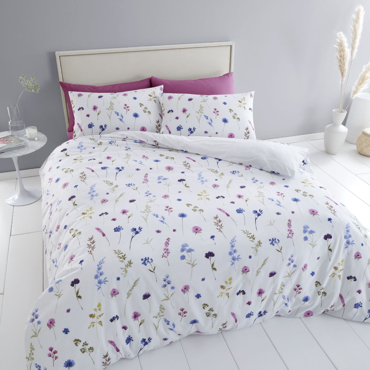 Catherine Lansfield Countryside Floral Pink and Blue Duvet Set