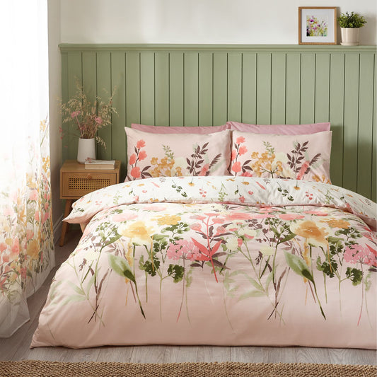 Catherine Lansfield Countryside Floral Pink Reversible Duvet Set