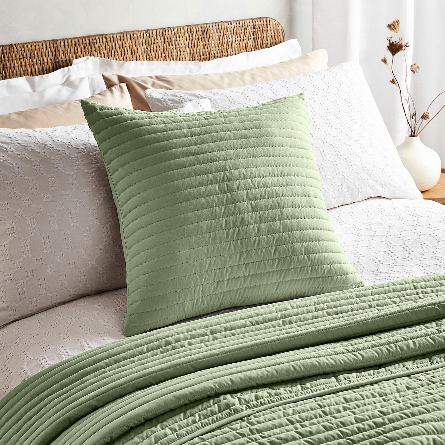Bianca Sage Green Quilted Lines Cushion (55cm x 55cm)