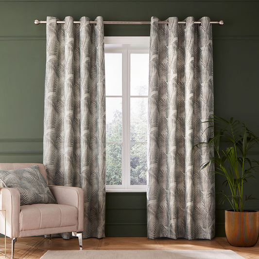 Hyperion Interiors Tamra Palm Green Lined Thermal Eyelet Curtains