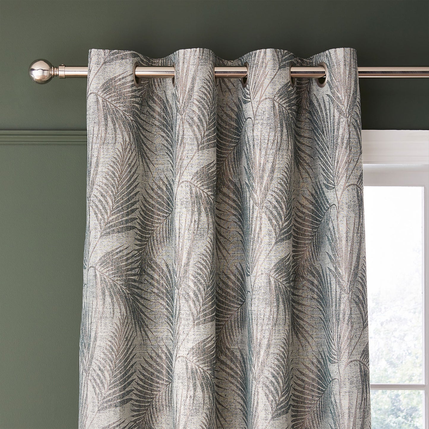 Hyperion Interiors Tamra Palm Green Lined Thermal Eyelet Curtains