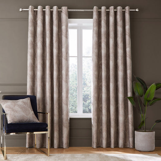 Hyperion Interiors Tamra Palm Natural Lined Thermal Eyelet Curtains