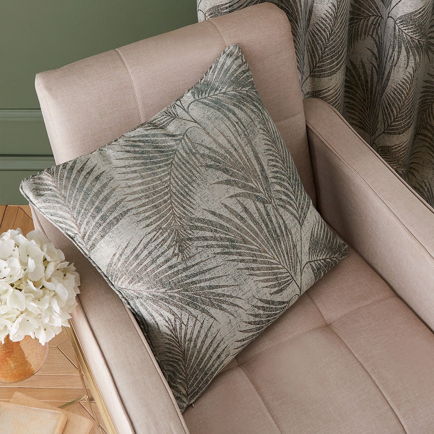 Hyperion Interiors Tamra Palm Green Cushion (50cm x 50cm)