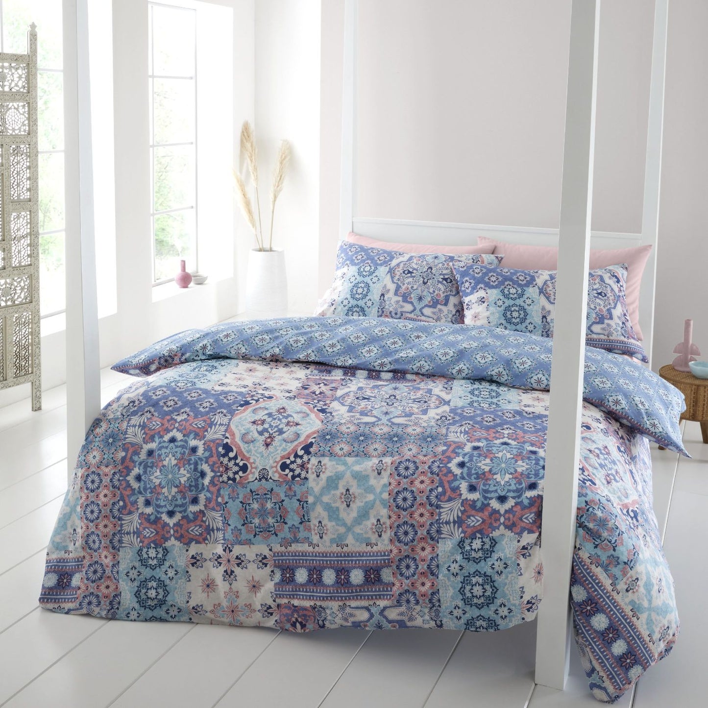 Catherine Lansfield Boho Patchwork Blue Reversible Duvet Set
