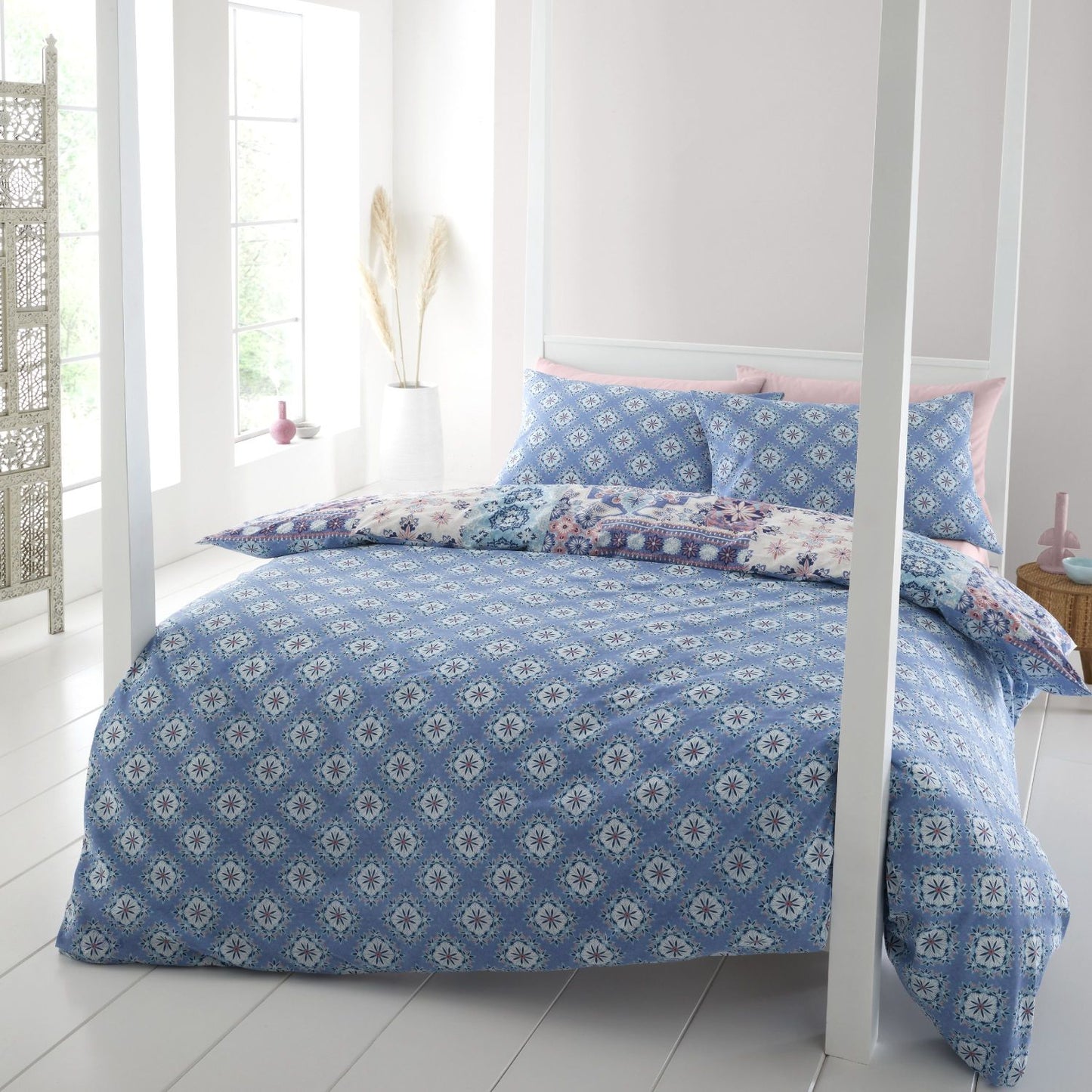 Catherine Lansfield Boho Patchwork Blue Reversible Duvet Set
