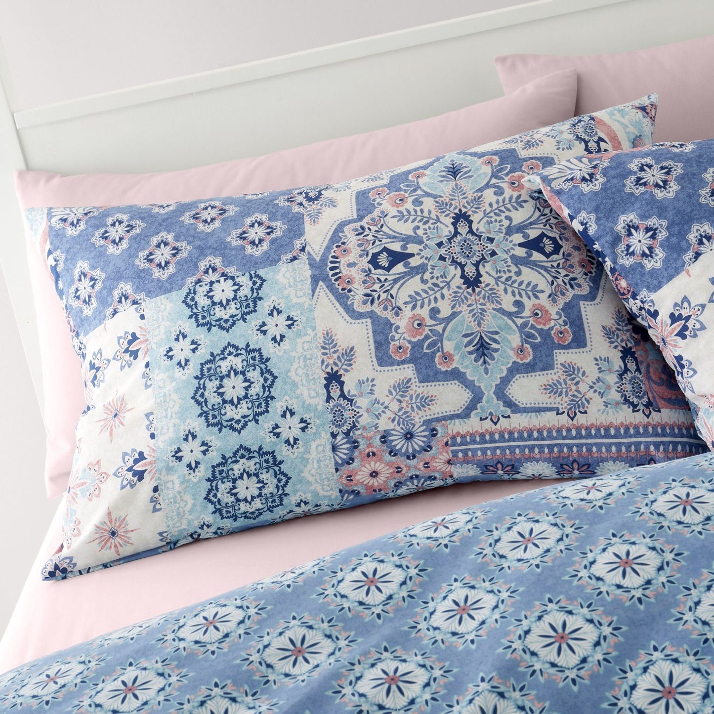 Catherine Lansfield Boho Patchwork Blue Reversible Duvet Set