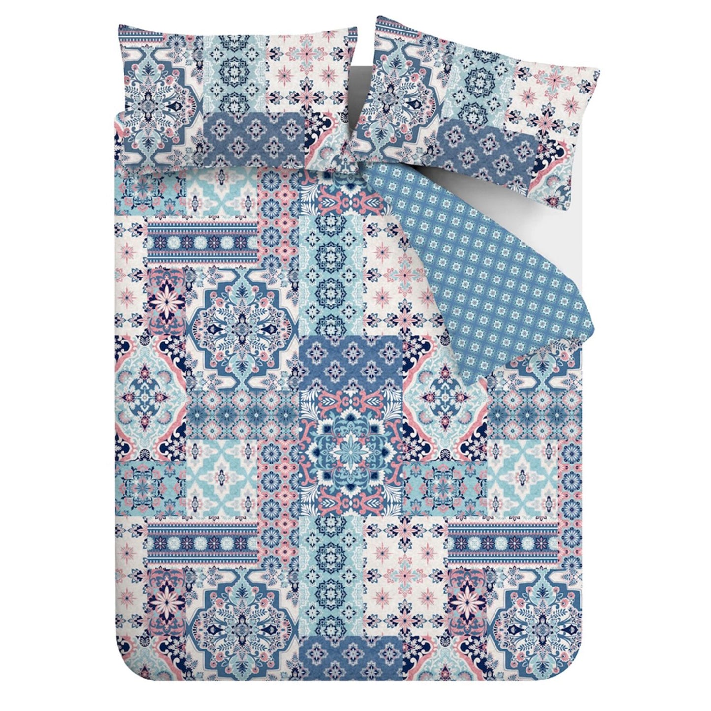 Catherine Lansfield Boho Patchwork Blue Reversible Duvet Set