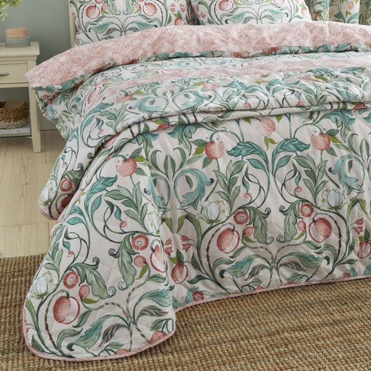 Catherine Lansfield Clarence Natural Floral Reversible Quilted Bedspread