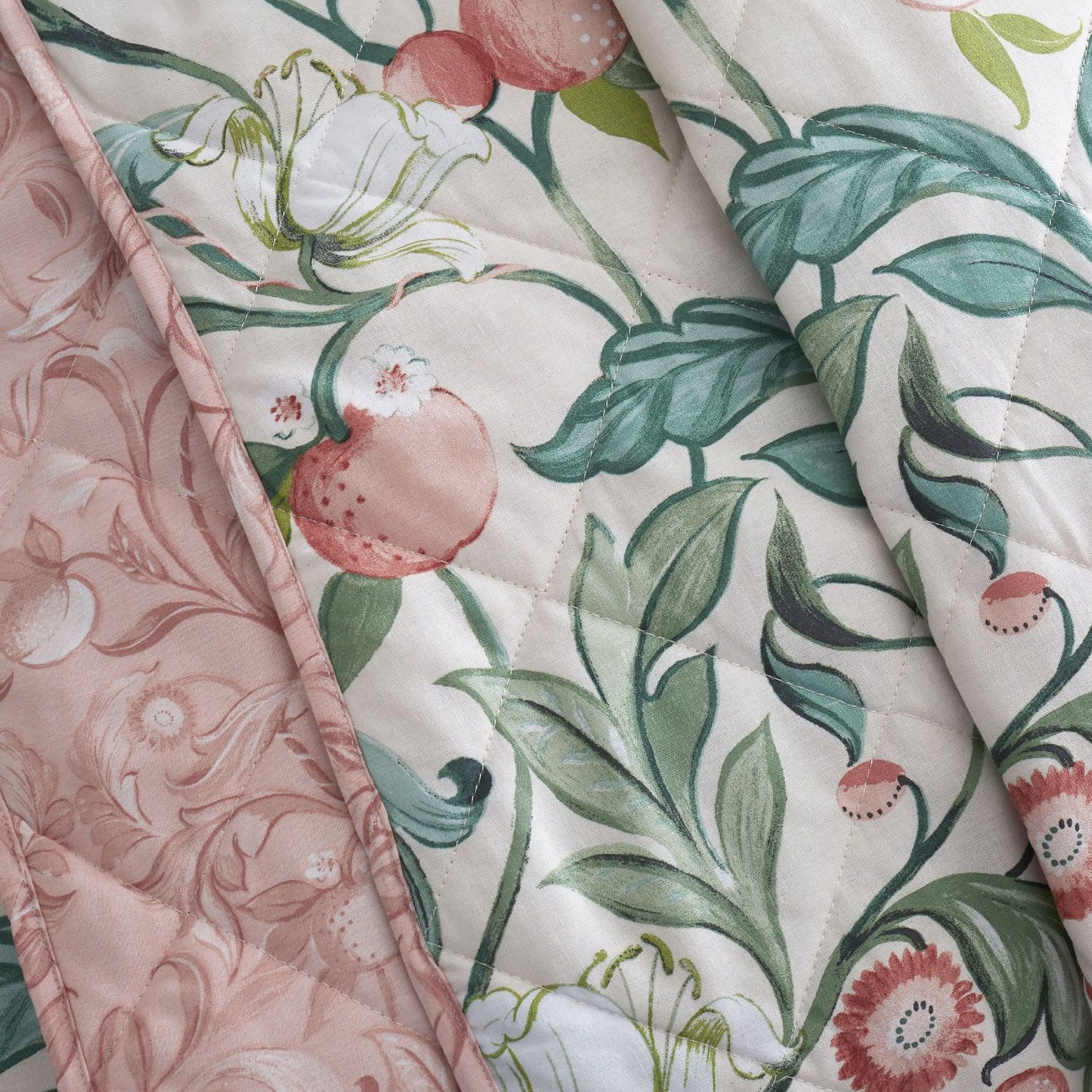 Catherine Lansfield Clarence Natural Floral Reversible Quilted Bedspread
