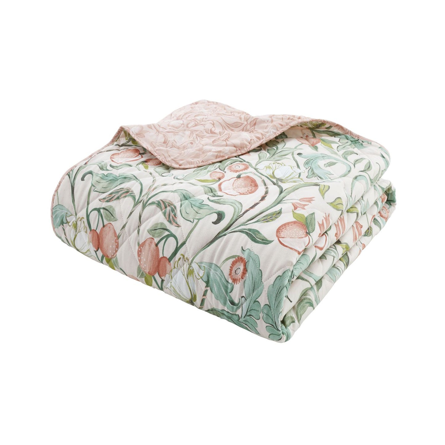 Catherine Lansfield Clarence Natural Floral Reversible Quilted Bedspread