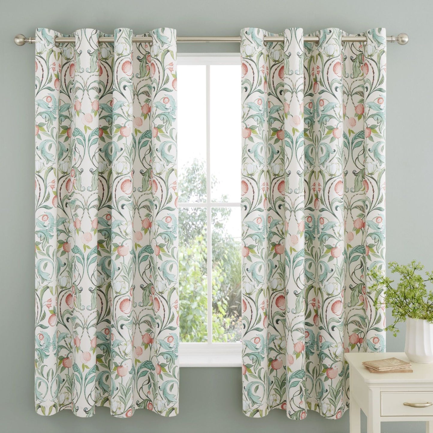 Catherine Lansfield Clarence Natural Floral Lined Eyelet Curtains
