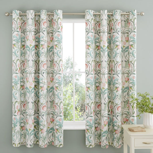 Catherine Lansfield Clarence Natural Floral Lined Eyelet Curtains